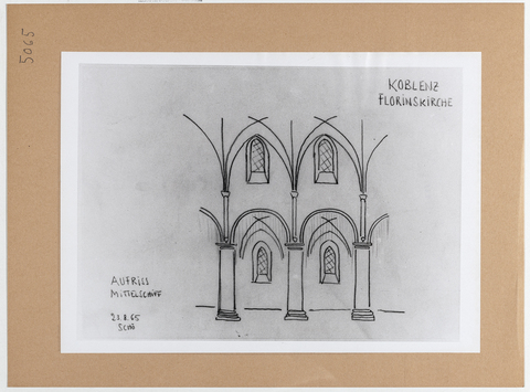 Vorschaubild Koblenz: Florinskirche, Aufriss Mittelschiff, Skizze Wolfgang Schöne 1965